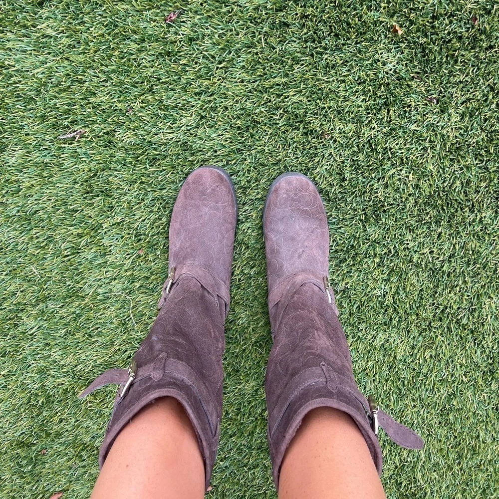 COACH Brown Gold Buckle Moto Vintage Boot - Picture 2 of 8